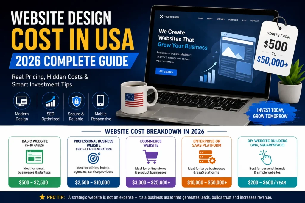 Website Design Cost in USA 2026 pricing guide for business, ecommerce and SaaS websites